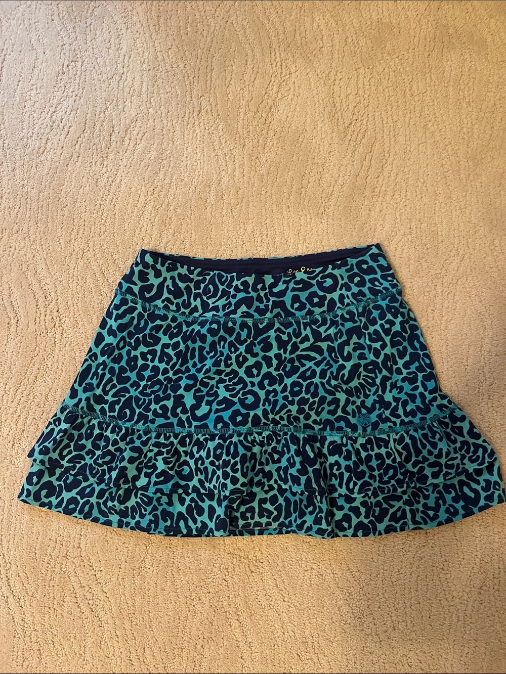 Blue Leopard Print Ruffled Skirt - Women's